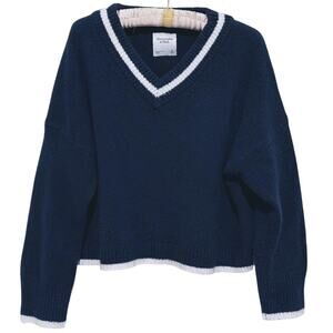 Abercrombie & Fitch Wedge V-Neck Sweater Medium Navy Nautical Coastal Preppy Ivy